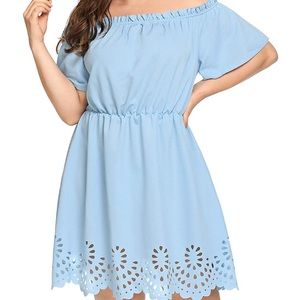 💕PLUS SIZE | BLUE SCALLOP OFF THE SHOULDER DRESS